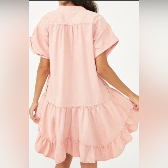Free People M Denim Agnus Juliet Blush Pink Ruffle Dress - Picture 3 of 8